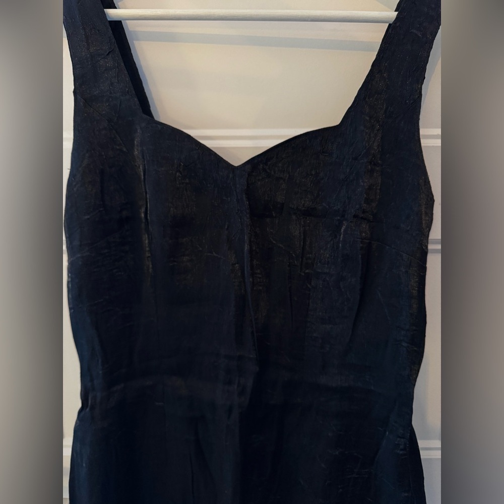 Vintage 90s Crinkled Metallic Little Black Dress - Size S - Picture 4 of 7